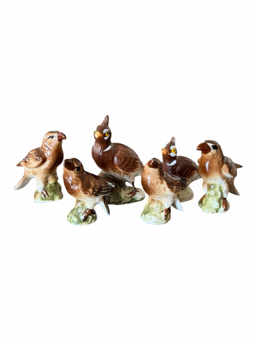 Vintage tiny mini porcelain and ceramic birds hand painted birds set of 6